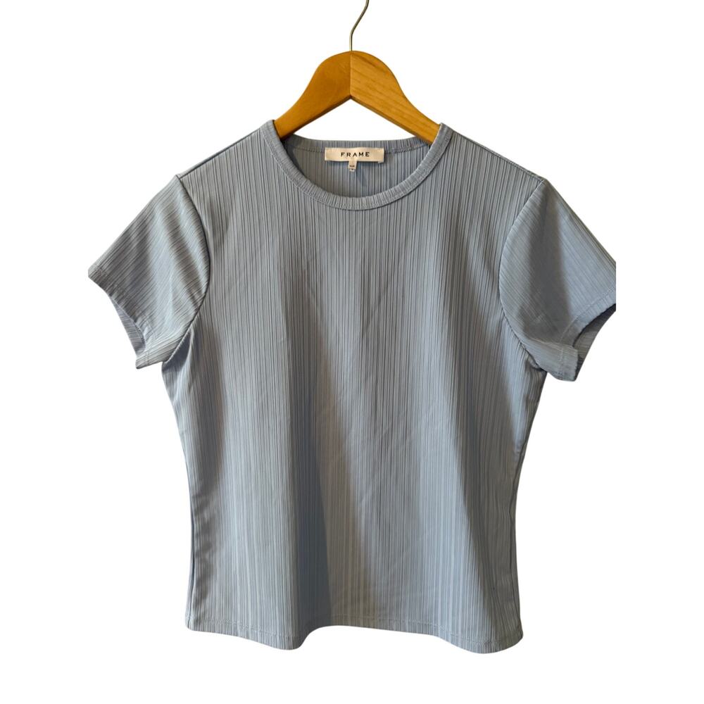 FRAME Ribbed Crewneck Baby Tee Shirt Powder Blue S